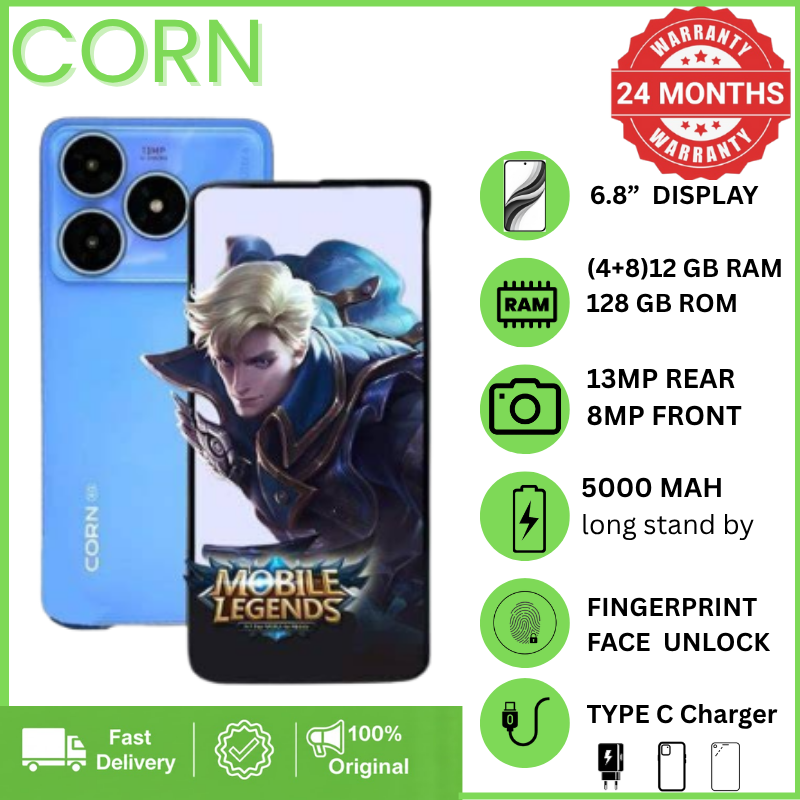 CORN COCO 10 ULTRA 128GB Storage Upto 12RAM (4+8) RAM 6.8'' Display 13MP Main +8MP Front Camera 5000mAh Strong Battery 4G Dual SIM Type-C Fast Charging Android Smartphone phones