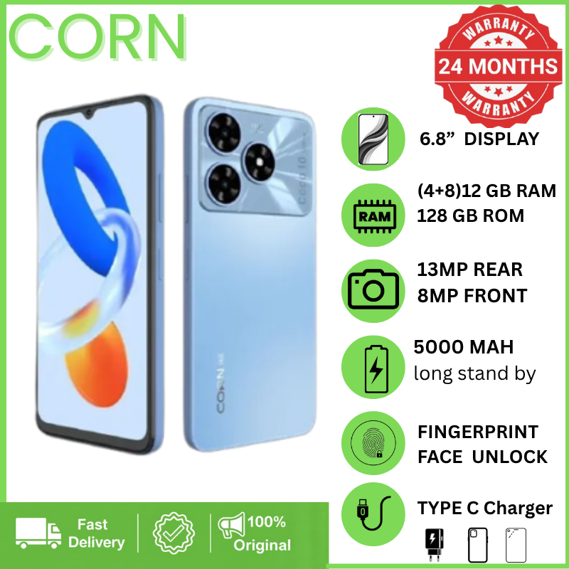 CORN COCO 10 ULTRA 128GB Storage Upto 12RAM (4+8) RAM 6.8'' Display 13MP Main +8MP Front Camera 5000mAh Strong Battery 4G Dual SIM Type-C Fast Charging Android Smartphone phones