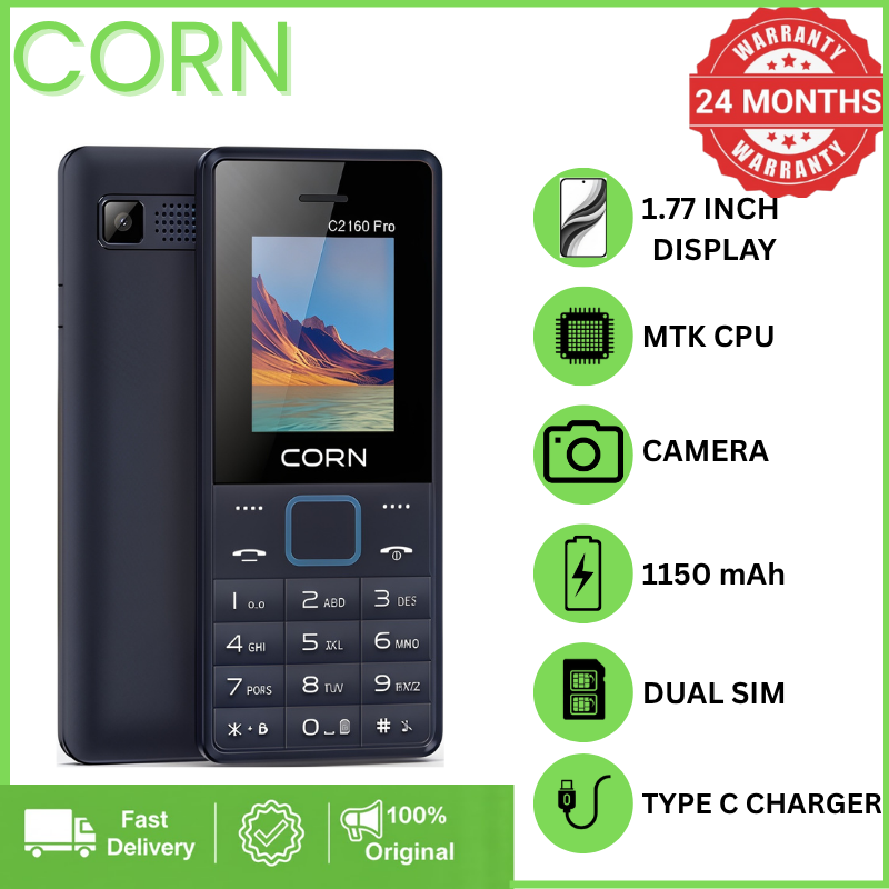 {EASTER SALES OFFERS} CORN C2160 1.77'' Display Dual SIM Feature Phone Kabambe Katululu Wireless FM Torch Camera Bluetooth 1000mAh Battery Durable Button Phone Classic Mobile Phone.