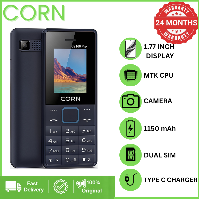 {EASTER SALES OFFERS} CORN C2160 1.77'' Display Dual SIM Feature Phone Kabambe Katululu Wireless FM Torch Camera Bluetooth 1000mAh Battery Durable Button Phone Classic Mobile Phone.