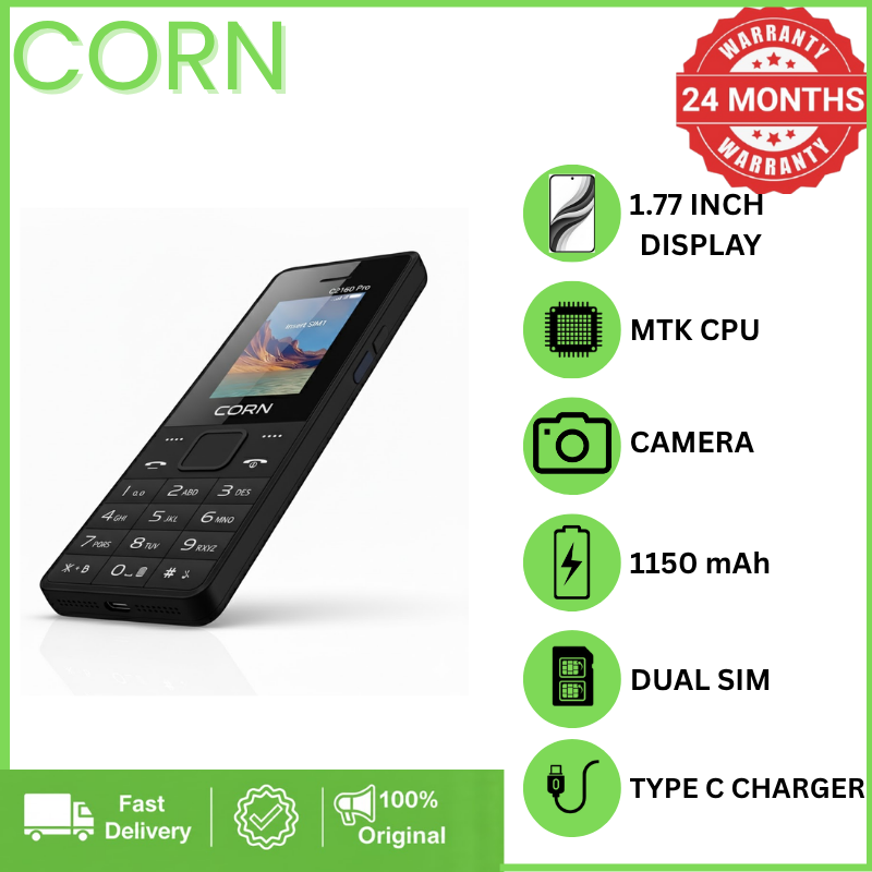 {EASTER SALES OFFERS} CORN C2160 1.77'' Display Dual SIM Feature Phone Kabambe Katululu Wireless FM Torch Camera Bluetooth 1000mAh Battery Durable Button Phone Classic Mobile Phone.