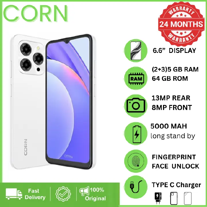 (Brand Official) CORN C16 PRO MAX 64GB Storage 5GB (2+3 Extended) RAM 6.6'' HD+ Waterdrop Screen 13MP Main +8MP Front Camera 5000mAh Battery Dual SIM Face ID GPS OTG Unlocked Android Smart Phone.