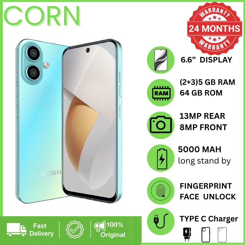 [NEW ARRIVAL] CORN C17 MAX 64GB Storage  5GB (2+3 Extended) RAM 6.6'' HD+ Waterdrop Screen 13MP Main +8MP Front Camera 5000mAh Battery Dual SIM Face ID GPS OTG Unlocked Android Smartphone Phone