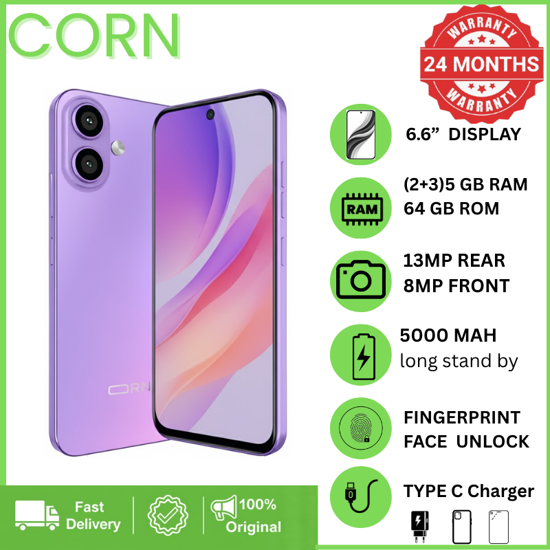 [NEW ARRIVAL] CORN C17 MAX 64GB Storage  5GB (2+3 Extended) RAM 6.6'' HD+ Waterdrop Screen 13MP Main +8MP Front Camera 5000mAh Battery Dual SIM Face ID GPS OTG Unlocked Android Smartphone Phone