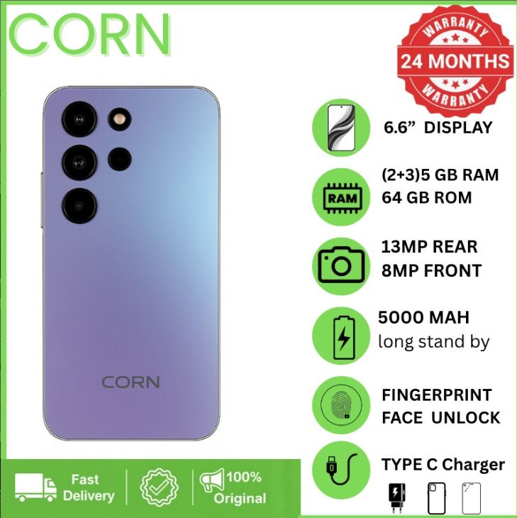 {EASTER SALES OFFERS} CORN LUMIA S26 MAX 64GB Storage 5GB (2+3 Extended) RAM 6.6'' HD+ Waterdrop Screen 13MP Main +8MP Front Camera 5000mAh Battery Dual SIM Face ID GPS OTG Unlocked Android Phone