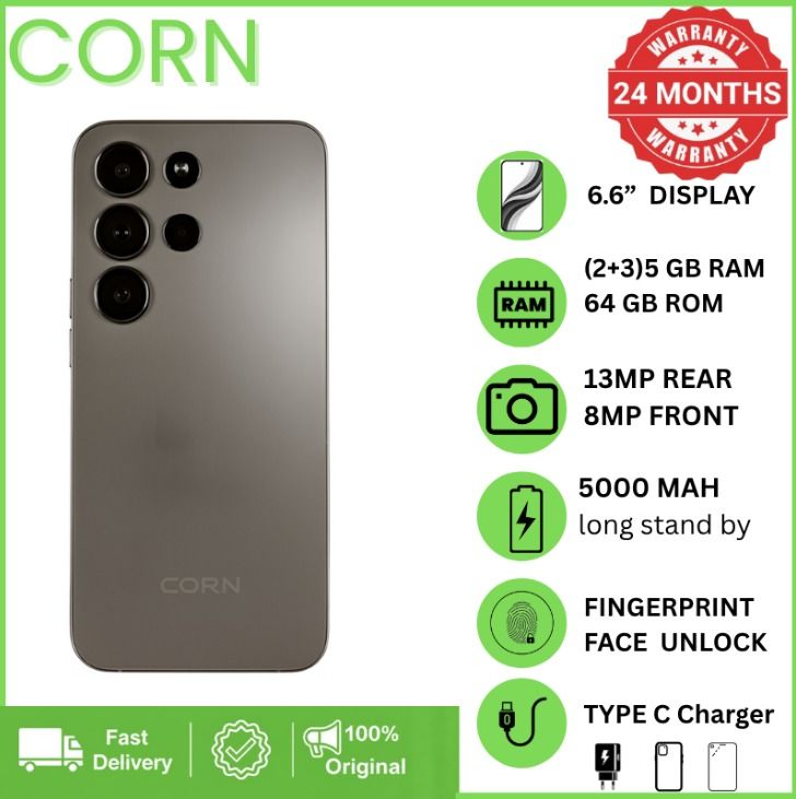 {EASTER SALES OFFERS} CORN LUMIA S26 MAX 64GB Storage 5GB (2+3 Extended) RAM 6.6'' HD+ Waterdrop Screen 13MP Main +8MP Front Camera 5000mAh Battery Dual SIM Face ID GPS OTG Unlocked Android Phone