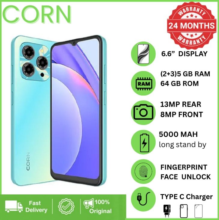 {EASTER SALES OFFERS} CORN C16 PRO MAX 64GB Storage 5GB (2+3 Extended) RAM 6.6'' HD+ Waterdrop Screen 13MP Main +8MP Front Camera 5000mAh Battery Dual SIM Face ID GPS OTG Unlocked Android Smart Phone.