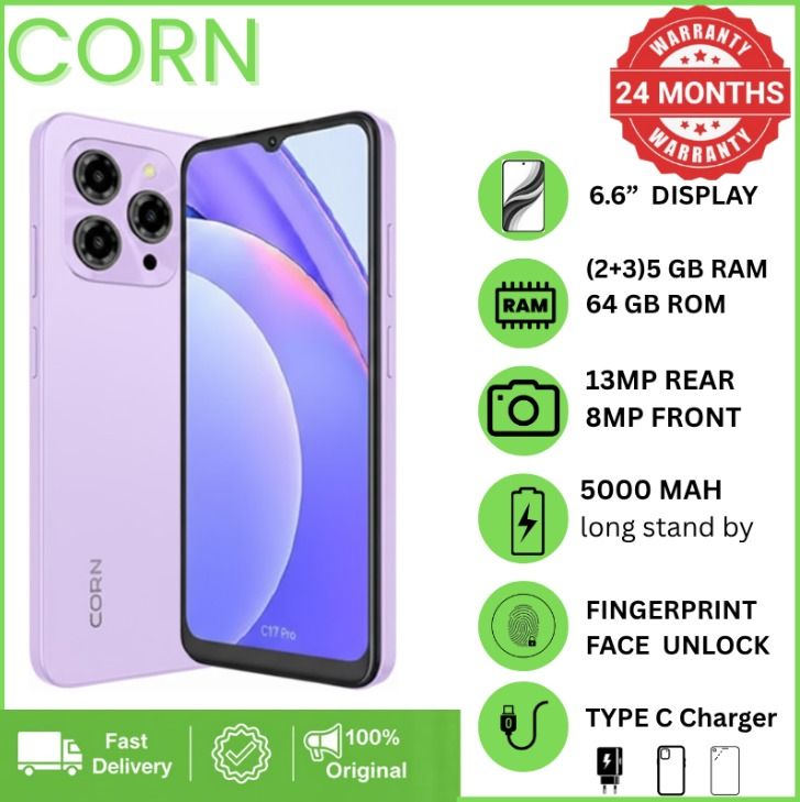 {EASTER SALES OFFERS} CORN C16 PRO MAX 64GB Storage 5GB (2+3 Extended) RAM 6.6'' HD+ Waterdrop Screen 13MP Main +8MP Front Camera 5000mAh Battery Dual SIM Face ID GPS OTG Unlocked Android Smart Phone.