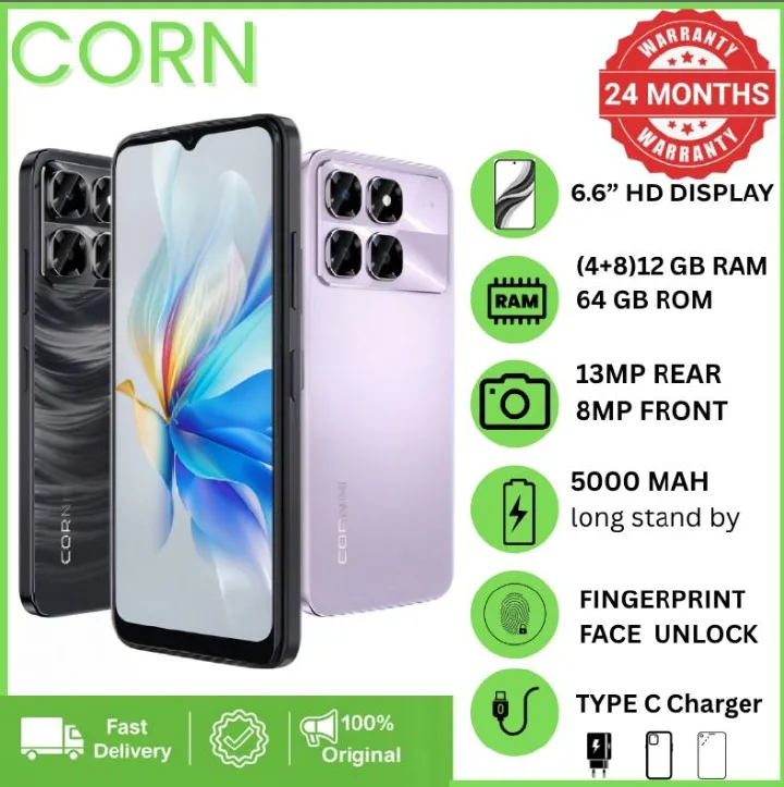 {EASTER SALES OFFERS} CORN PLAY 25 PRO 4G 12GB (4+8) RAM, 64GB ROM, 6.6" HD Display +,13MP Main + 8MP Selfie Camera, 5000mAh, 33W Type-C Charger, Dual SIM, Fingerprint & Face Unlock, Smartphone Phones
