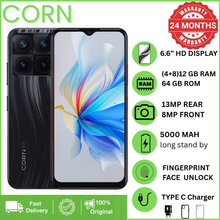 {EASTER SALES OFFERS} CORN PLAY 25 PRO 4G 12GB (4+8) RAM, 64GB ROM, 6.6" HD Display +,13MP Main + 8MP Selfie Camera, 5000mAh, 33W Type-C Charger, Dual SIM, Fingerprint & Face Unlock, Smartphone Phones