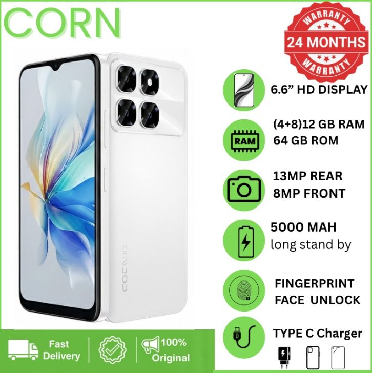 {EASTER SALES OFFERS} CORN PLAY 25 PRO 4G 12GB (4+8) RAM, 64GB ROM, 6.6" HD Display +,13MP Main + 8MP Selfie Camera, 5000mAh, 33W Type-C Charger, Dual SIM, Fingerprint & Face Unlock, Smartphone Phones