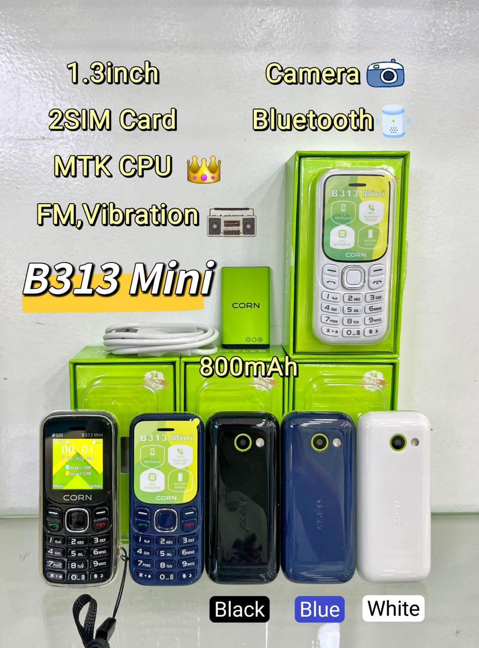 {EASTER SALES OFFRES} Corn B313 Mini PHONE, 1.54"-inch display, Wireless FM Radio, 0.08MP Camera, 800mAh Battery Capacity, Dual SIM FEATURED PHONE