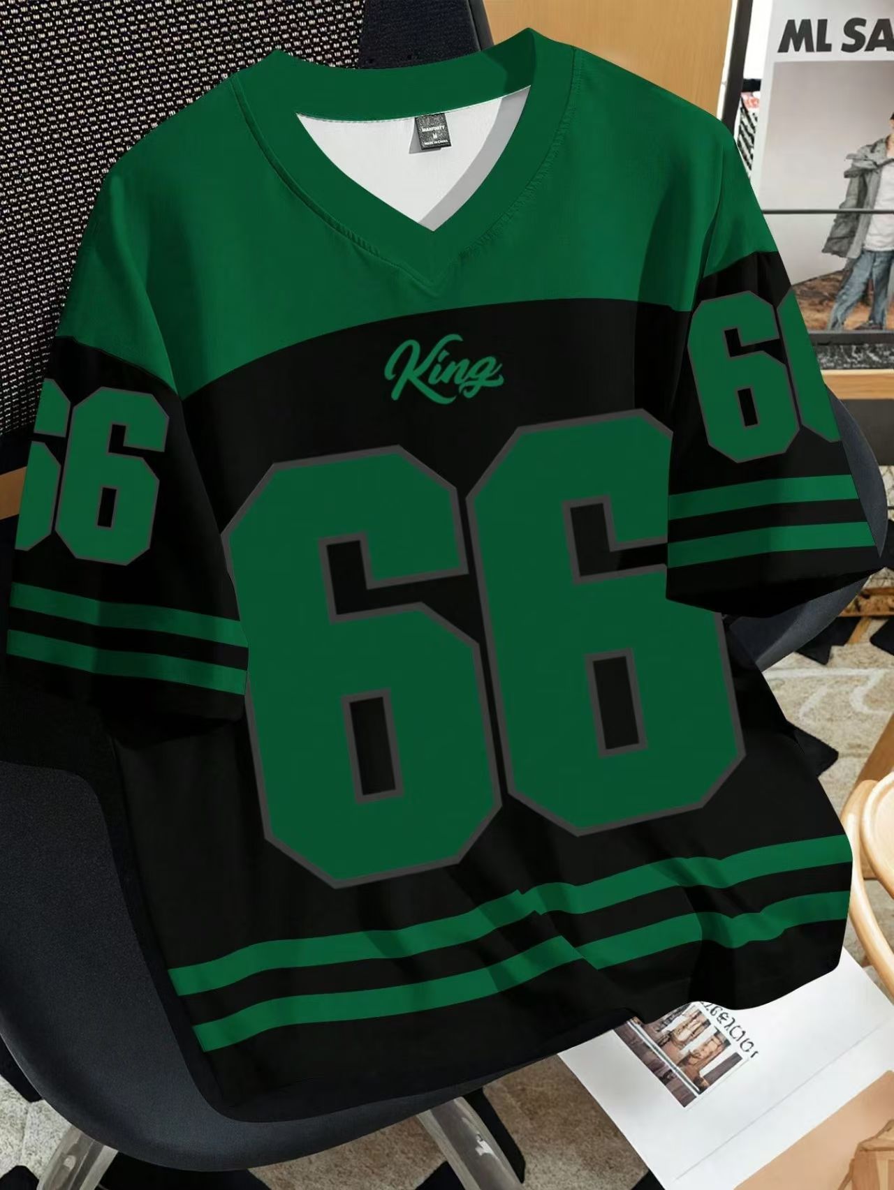 Mens Number 66 Letter KING Print T-Shirt Man Short Sleeve Sportwear Football T-Shirt Vintage Oversize Striped Tees Men Clothes