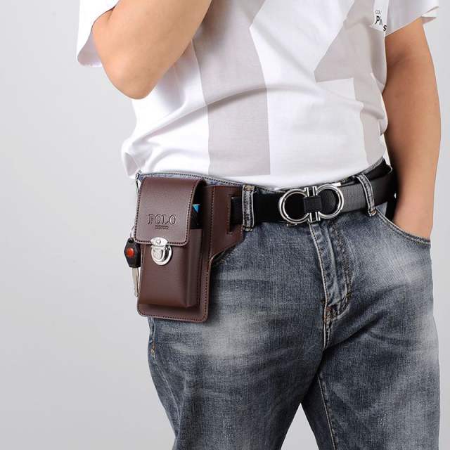 New Design Men's Phone Belt Bag with Key Ring and Leather Phone Case