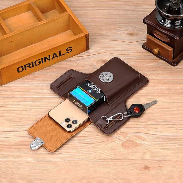 New Design Men's Phone Belt Bag with Key Ring and Leather Phone Case