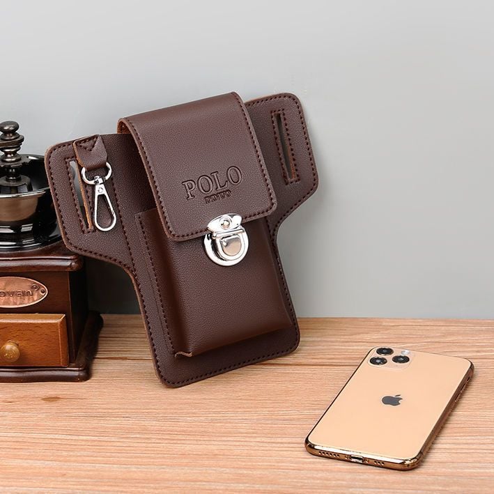 New Design Men's Phone Belt Bag with Key Ring and Leather Phone Case
