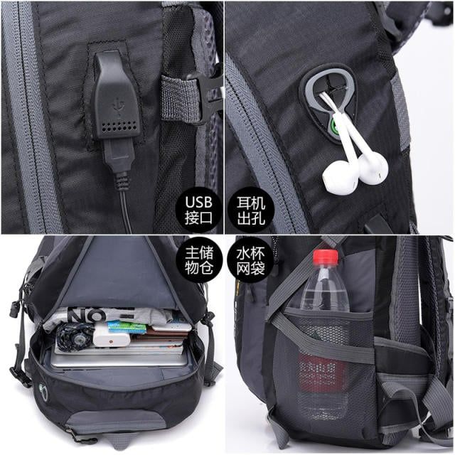 40L men's backpack with USB charging, large capacity outdoor waterproof leisure backpack, unisex travel bag backpack