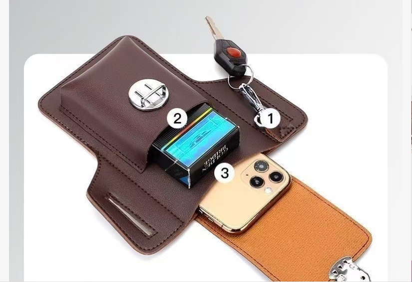 New Design Men's Phone Belt Bag with Key Ring and Leather Phone Case