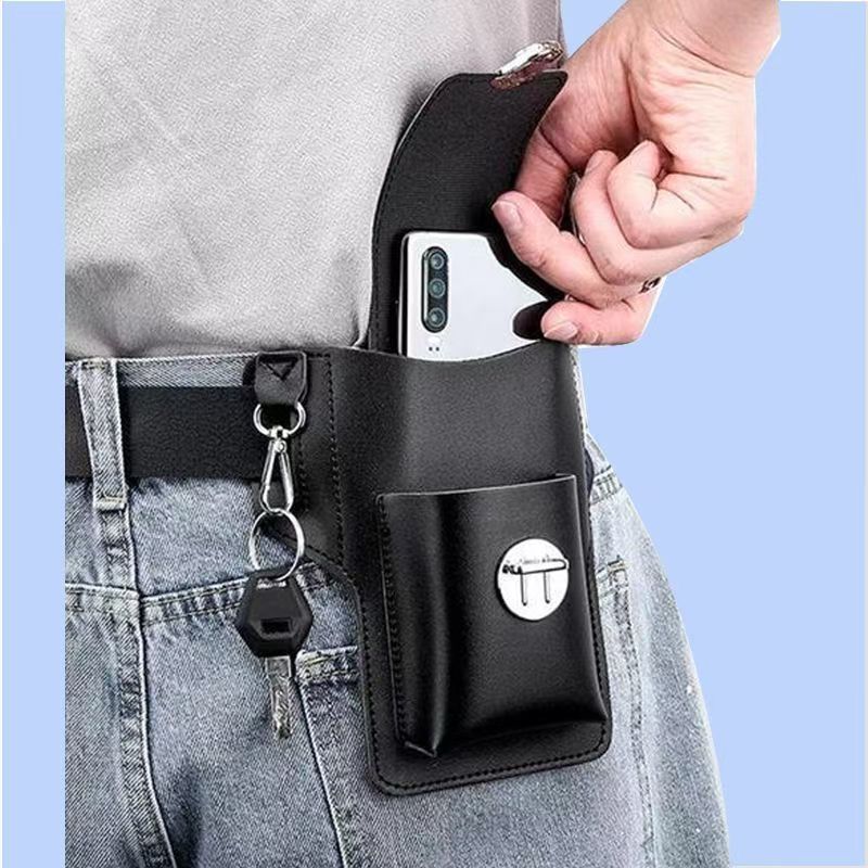 New Design Men's Phone Belt Bag with Key Ring and Leather Phone Case
