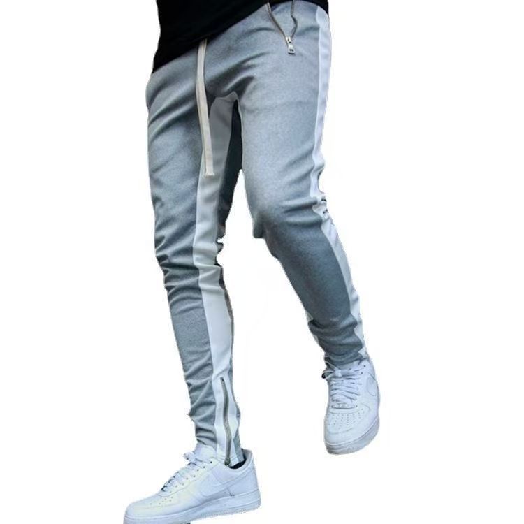 Long trousers zipper men's trousers casual sports pants running pants double pocket zipper jogging pants