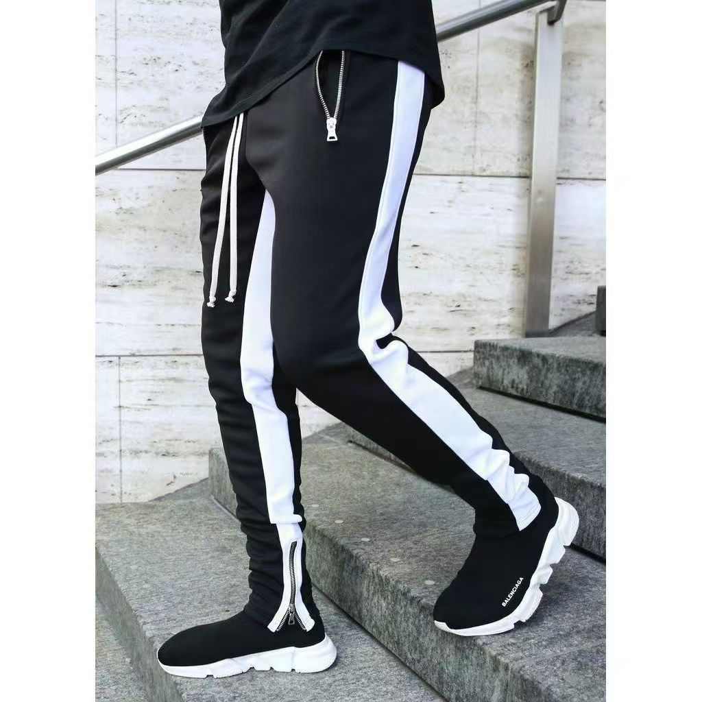 Long trousers zipper men's trousers casual sports pants running pants double pocket zipper jogging pants