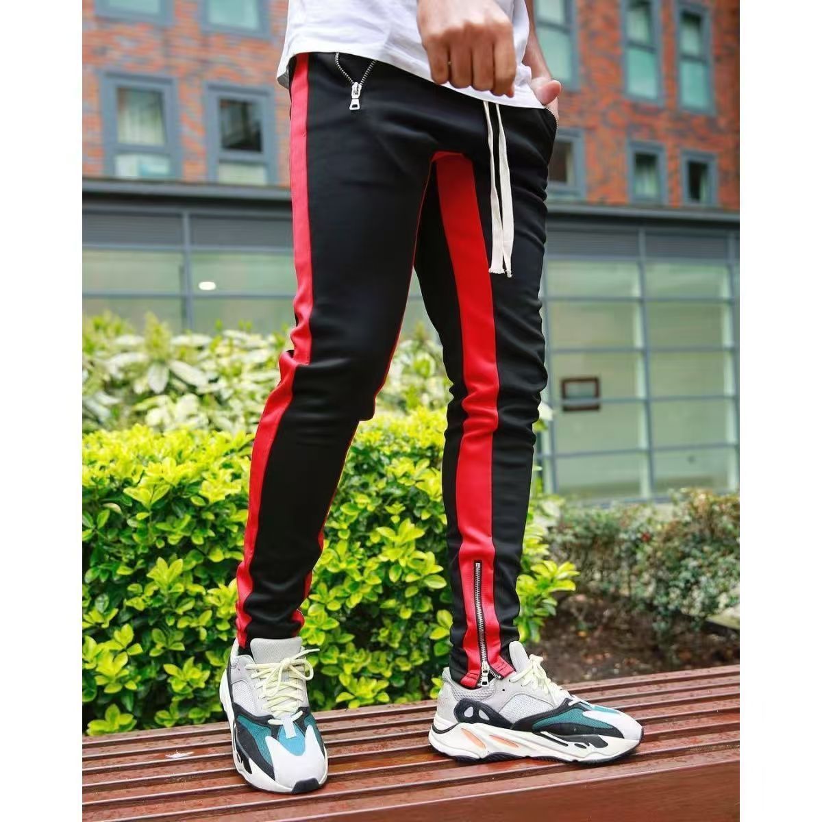 Long trousers zipper men's trousers casual sports pants running pants double pocket zipper jogging pants
