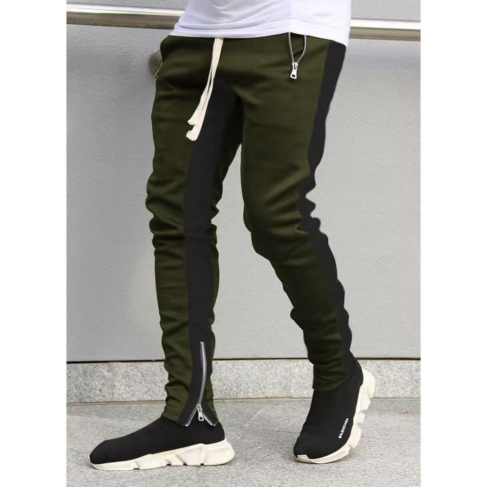 Long trousers zipper men's trousers casual sports pants running pants double pocket zipper jogging pants