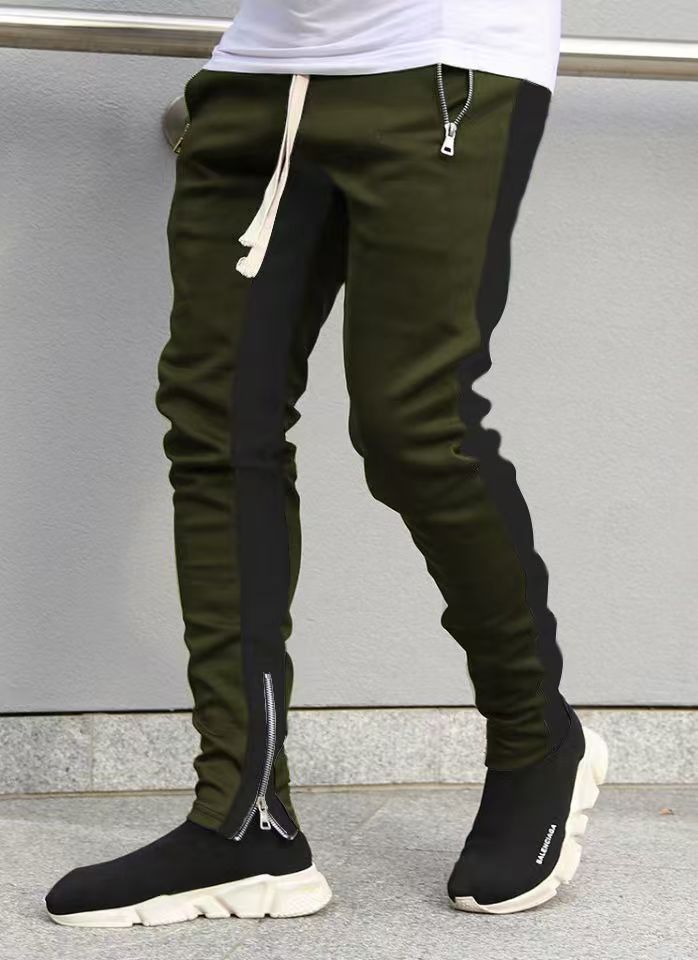 Long trousers zipper men's trousers casual sports pants running pants double pocket zipper jogging pants