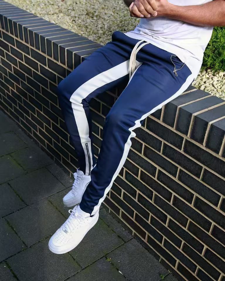 Long trousers zipper men's trousers casual sports pants running pants double pocket zipper jogging pants