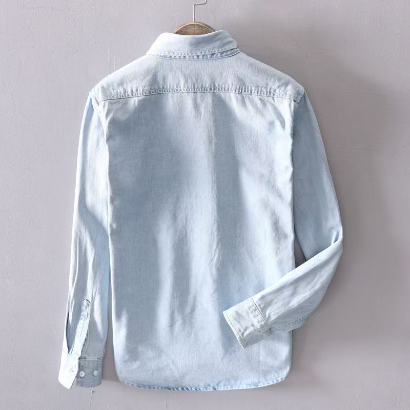 New arrival spring long-sleeved shirts men brand cotton blue shirt male solid denim fashion shirt mens tops jeans blue shirt