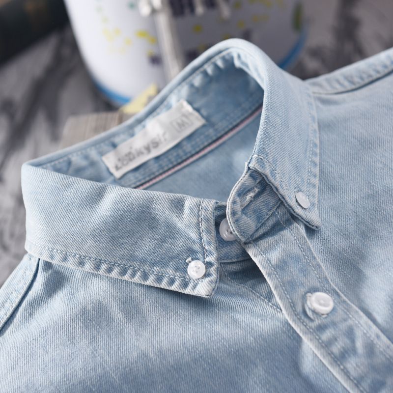 New arrival spring long-sleeved shirts men brand cotton blue shirt male solid denim fashion shirt mens tops jeans blue shirt