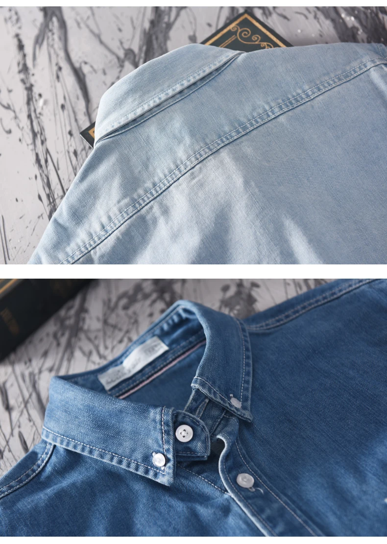 New arrival spring long-sleeved shirts men brand cotton blue shirt male solid denim fashion shirt mens tops jeans blue shirt