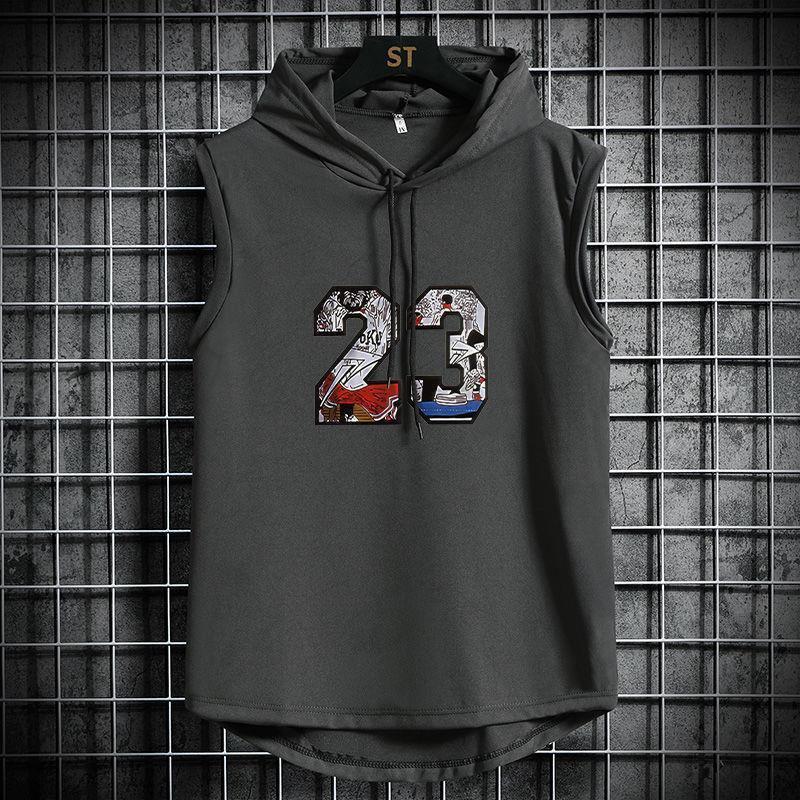 Summer men's hooded vest T-shirt sports suit sleeveless camisole basketball loose trendy fitness outerwear vest
