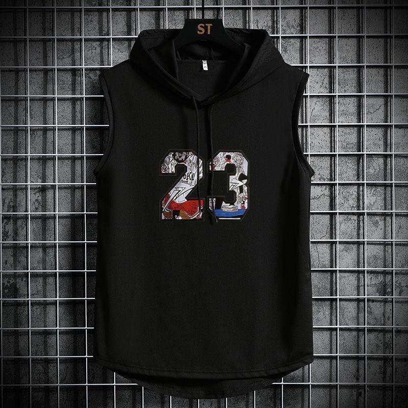 Summer men's hooded vest T-shirt sports suit sleeveless camisole basketball loose trendy fitness outerwear vest