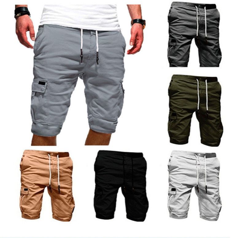 Men's Fashion Loose Casual Shorts Drawstring Elastic Waist Cargo Shorts Summer Beach Pants