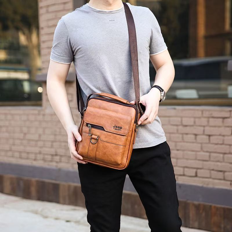 4-piece set Classic Men's Leather Bag Business Shoulder Bag Leather Messenger Bag Casual Bag Document Bag Briefcase Men's Messenger Bag
