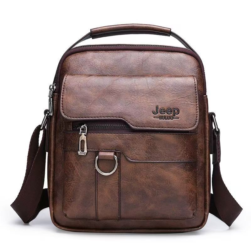 4-piece set Classic Men's Leather Bag Business Shoulder Bag Leather Messenger Bag Casual Bag Document Bag Briefcase Men's Messenger Bag