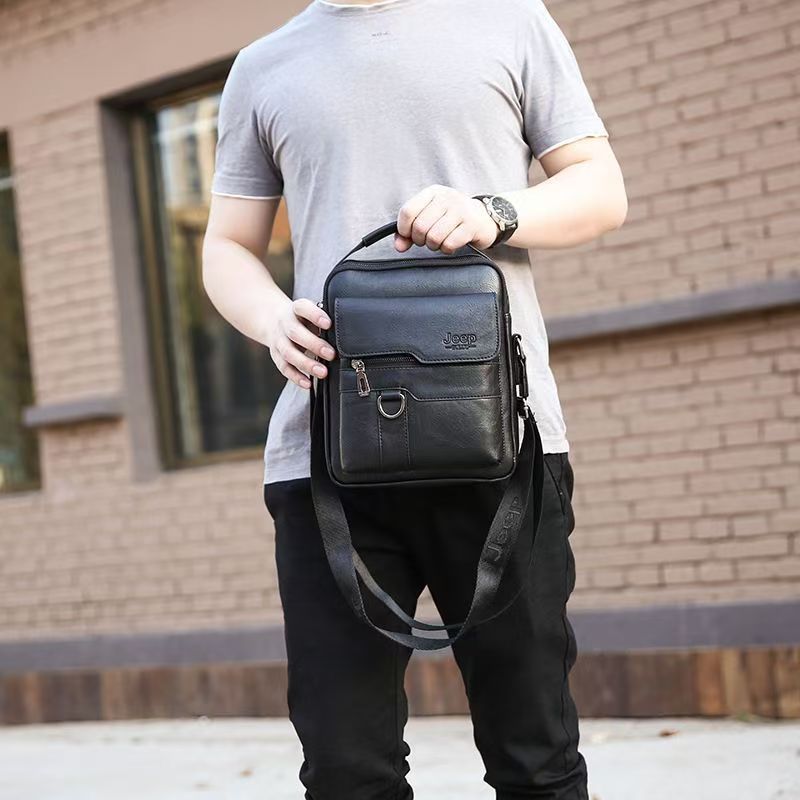 4-piece set Classic Men's Leather Bag Business Shoulder Bag Leather Messenger Bag Casual Bag Document Bag Briefcase Men's Messenger Bag