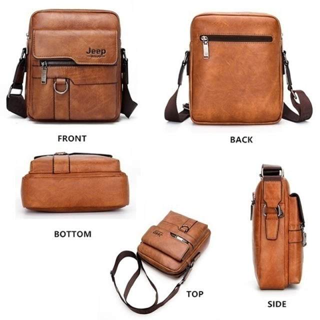 4-piece set Classic Men's Leather Bag Business Shoulder Bag Leather Messenger Bag Casual Bag Document Bag Briefcase Men's Messenger Bag