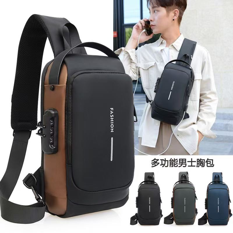 Men's Multifunction Anti-theft USB Shoulder Bag Man Crossbody Cross Body Travel Sling Chest Bags Pack Messenger Pack for Male