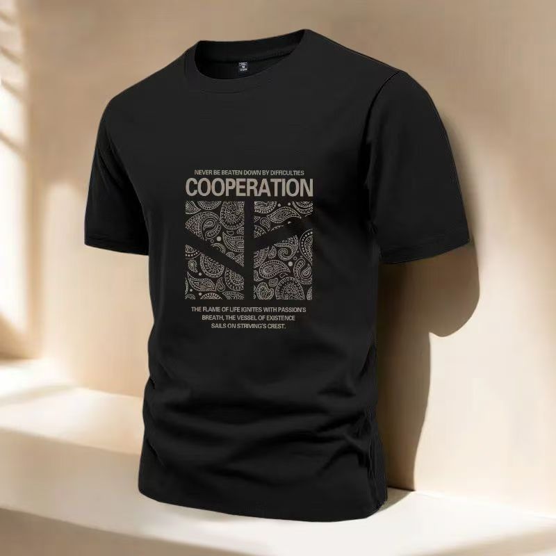 Men's short sleeved T-shirt new summer pure cotton teenage American high street fashion trend high-end men's T-shirt