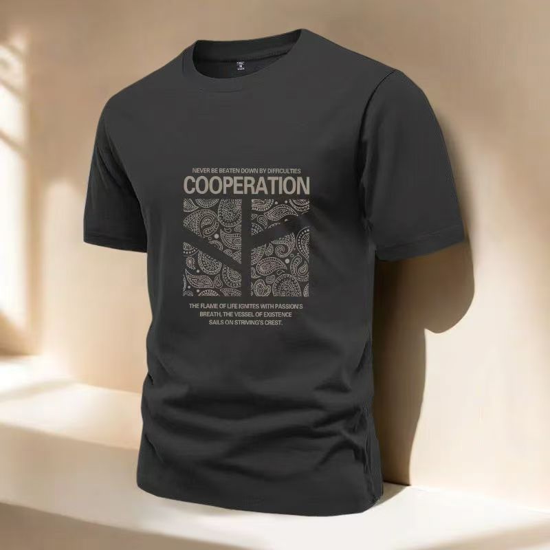 Men's short sleeved T-shirt new summer pure cotton teenage American high street fashion trend high-end men's T-shirt