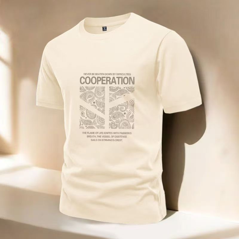 Men's short sleeved T-shirt new summer pure cotton teenage American high street fashion trend high-end men's T-shirt