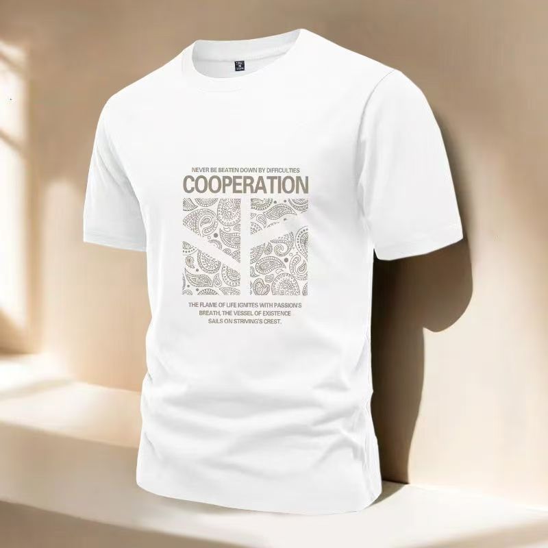 Men's short sleeved T-shirt new summer pure cotton teenage American high street fashion trend high-end men's T-shirt