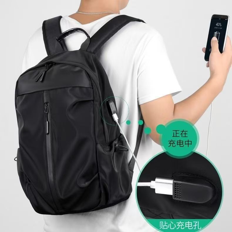 Men Backpack Black  New Nylon Waterproof Outdoor Teens Sports Bag Male USB Business Travel Package Youth School Backbag