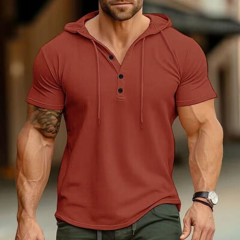 Men's T Shirt Summer Slim Fitness Hooded Short-Sleeved Tees Male Lightweight Hoodie Fitness Breathable Sports Tops