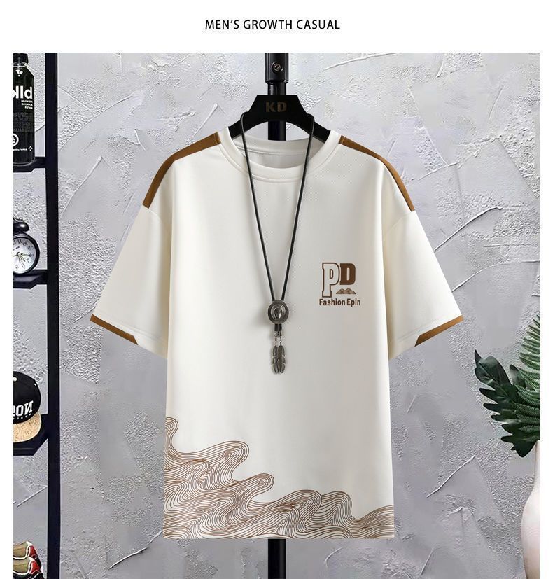 Summer men's sports suit short sleeved casual suit shorts two pieces trendy men Hong Kong style T-shirt men's T-shirt