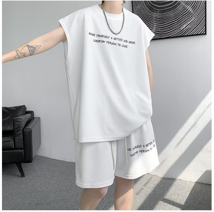 Summer new plus size men's sportswear set sleeveless vest t-shirt versatile casual two-piece set