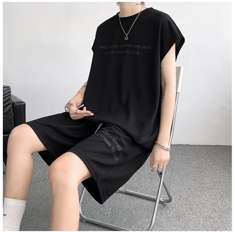 Summer new plus size men's sportswear set sleeveless vest t-shirt versatile casual two-piece set