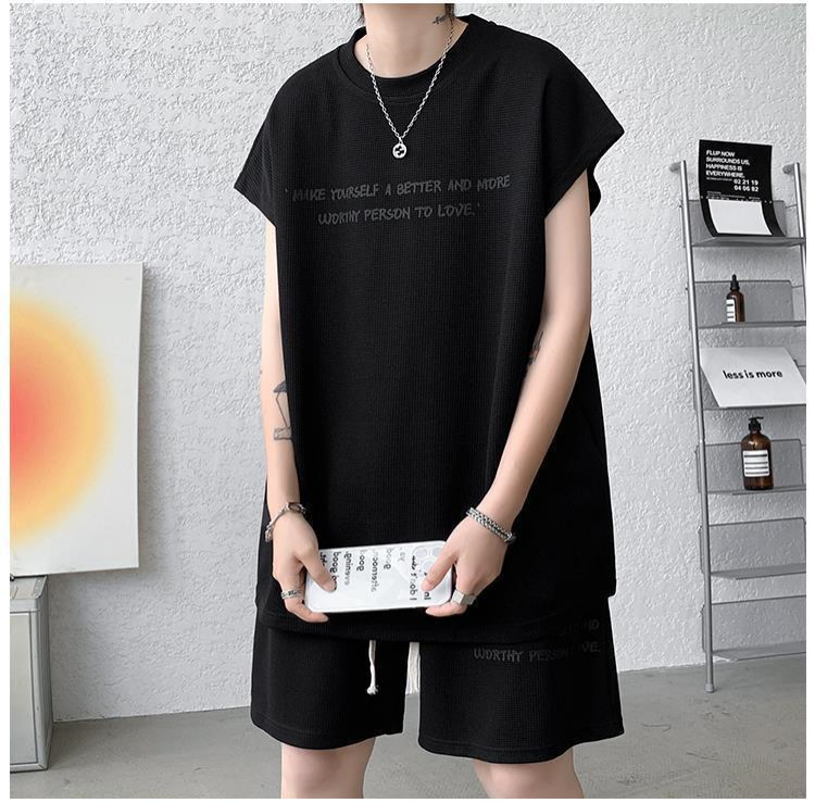 Summer new plus size men's sportswear set sleeveless vest t-shirt versatile casual two-piece set